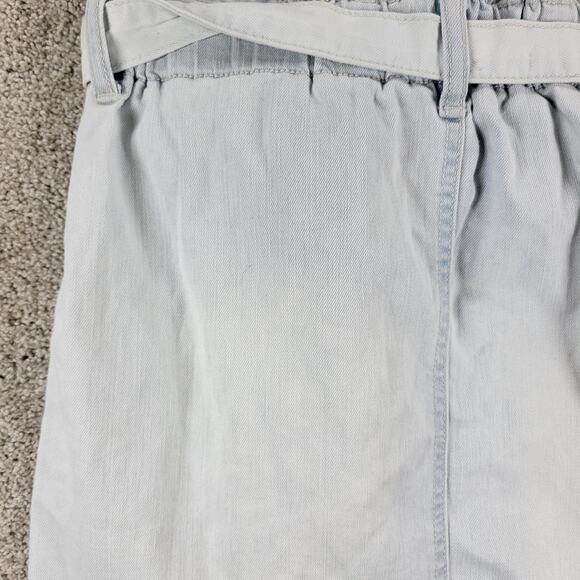 SO Jean Skirt 9 Light Wash Sack Tie Waist Raw Hem Bohemian Denim Mini Skirt - Picture 10 of 12